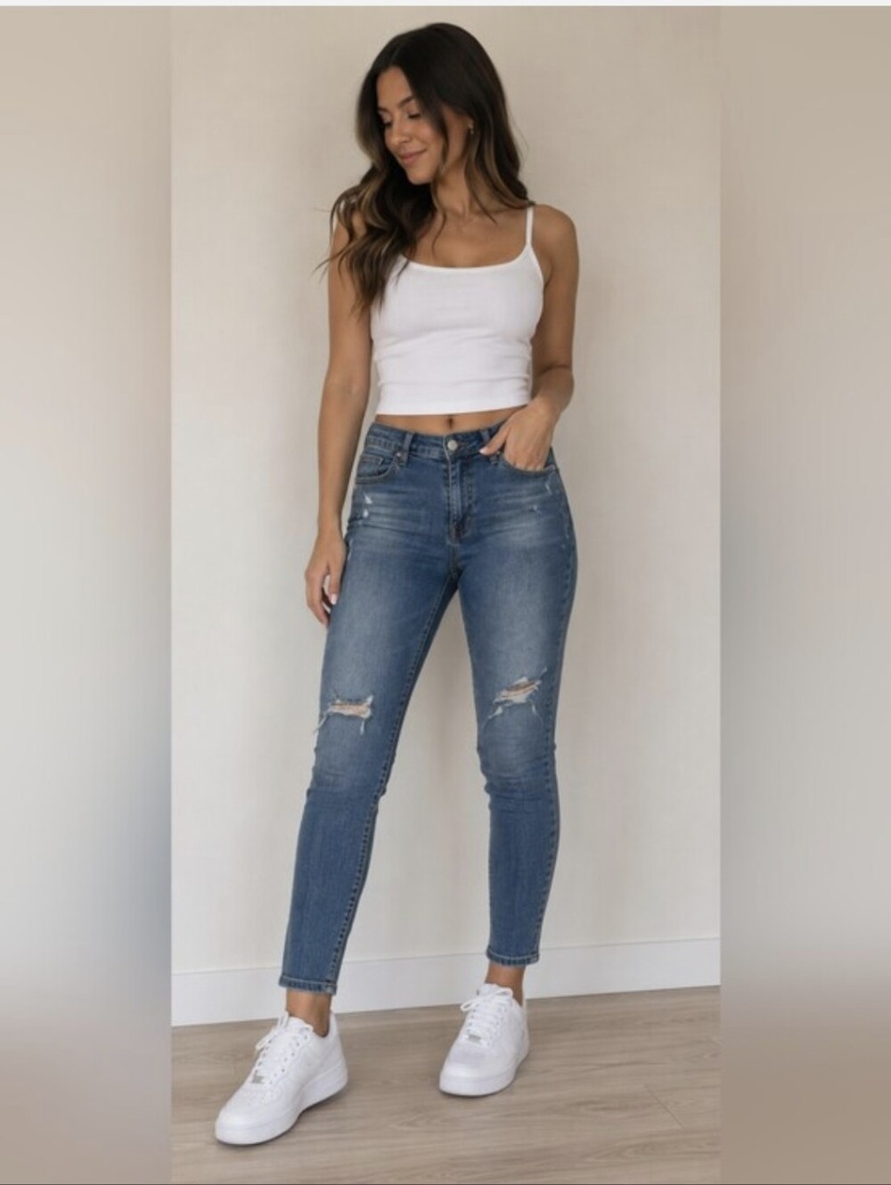 AG Adriano Goldschmied Blue Distressed High-Rise Skinny Jeans